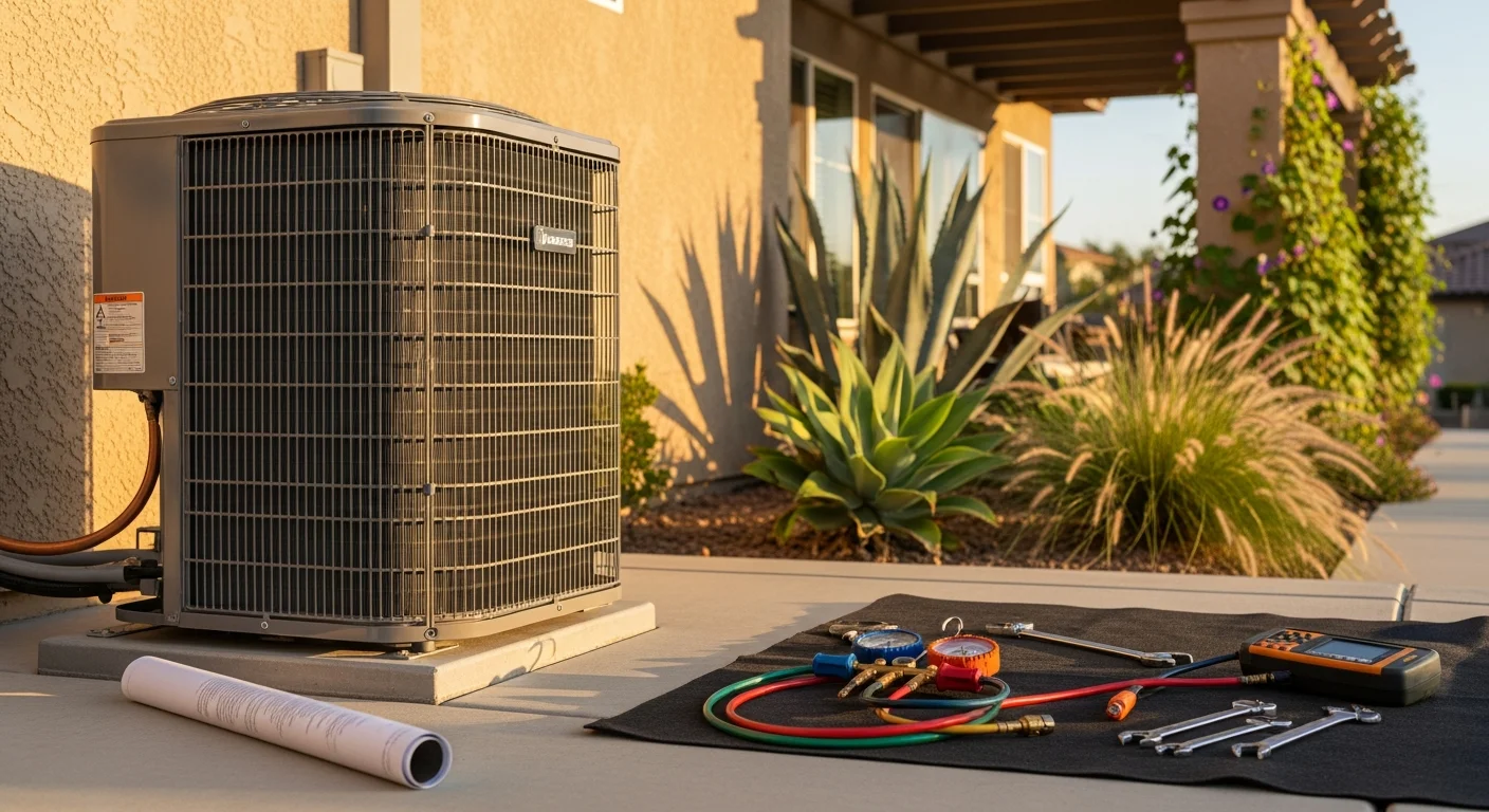 Air conditioning unit installed outside residential home