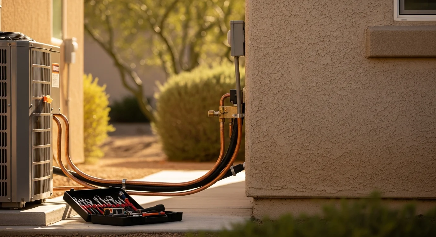 HVAC technician installing air conditioning system in residential home