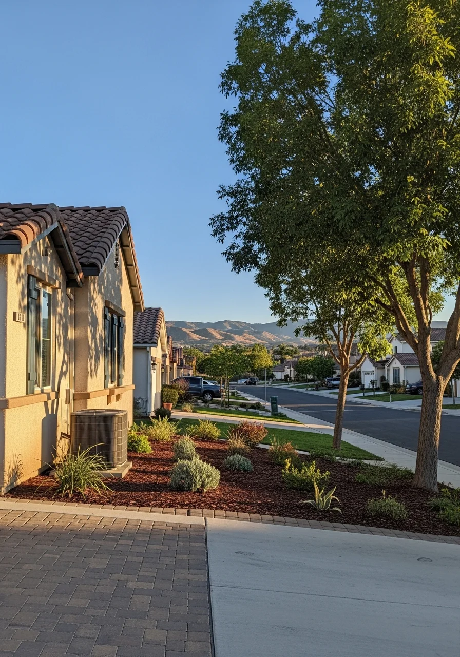 Residential neighborhood in Lake Elsinore with homes and clear blue sky