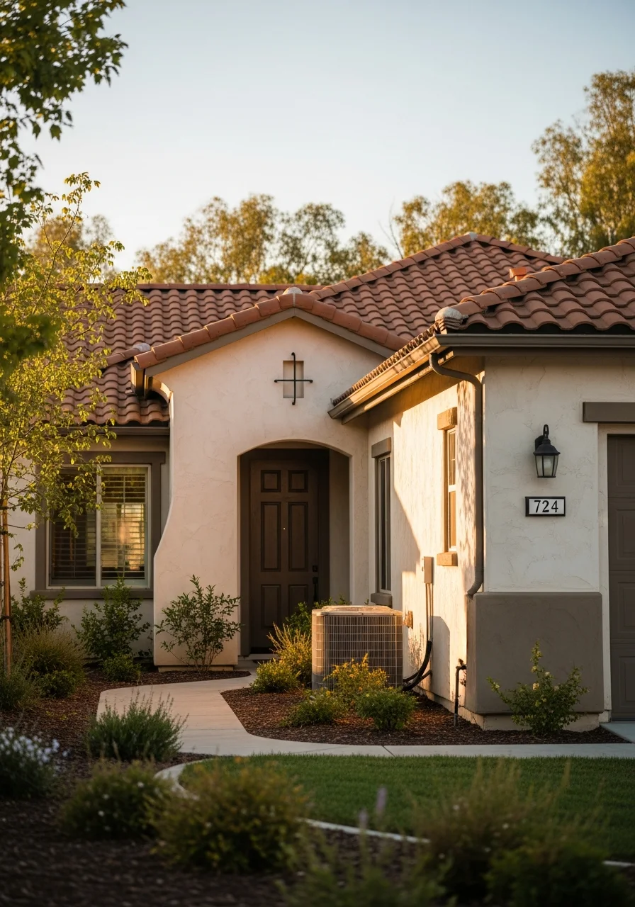 Close-up of Temecula home exterior showing typical architectural style and property maintenance.