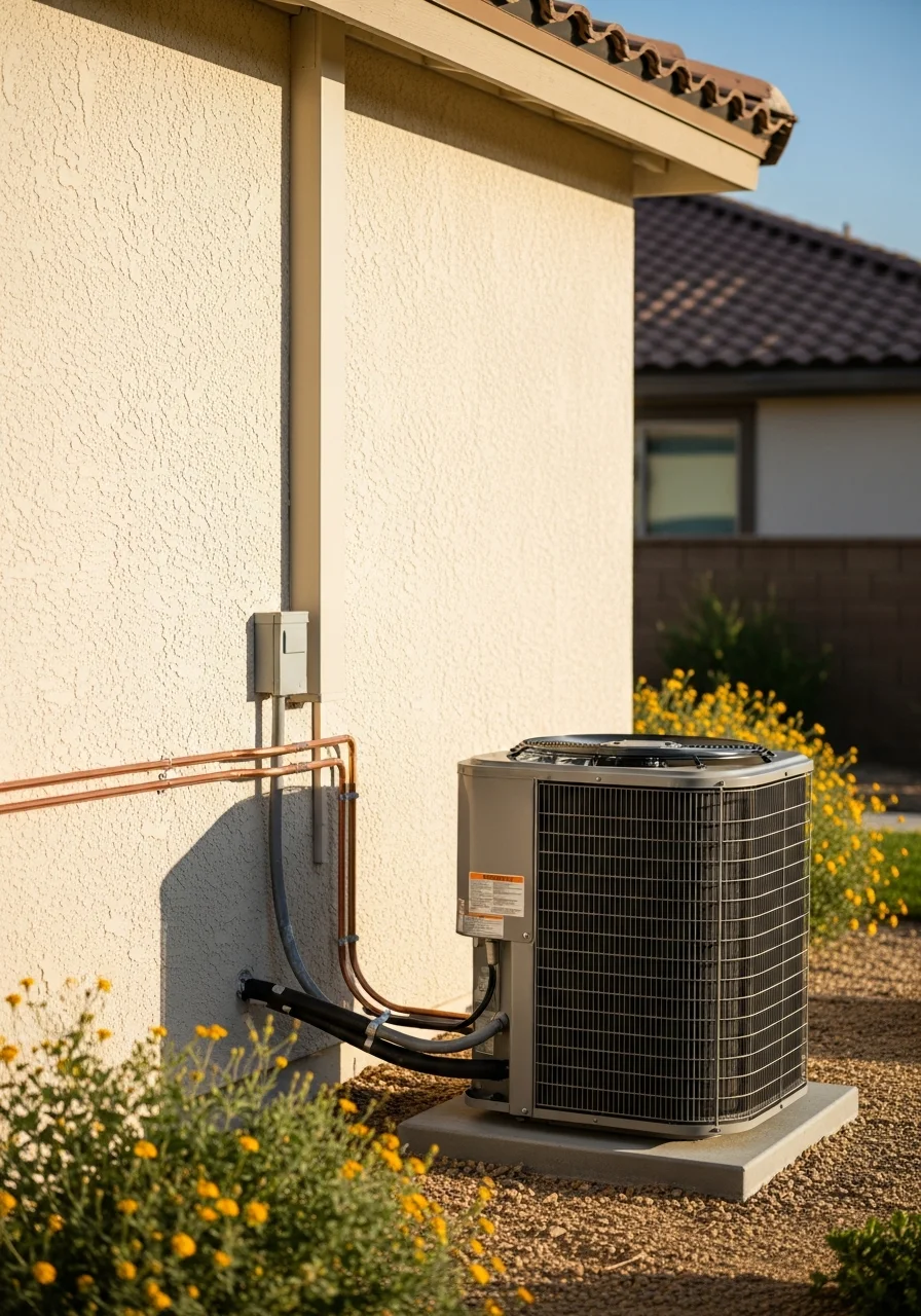 HVAC technician installing air conditioning unit on Winchester home exterior